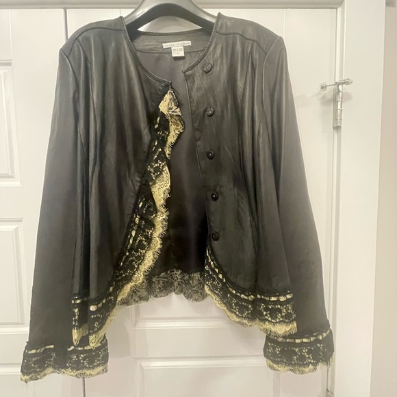 Chic genuine leather and lace blazer - Picture 1 of 9